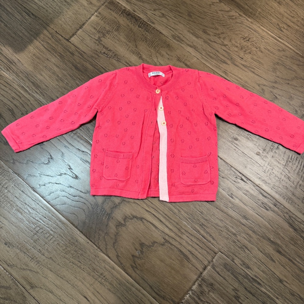 Baby Boden Cardigan Sweater Knit Pockets Cotton Cashmere Pink 18-24 MTHS